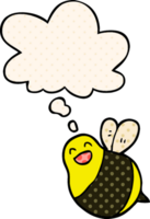 cartoon bee and thought bubble in comic book style png