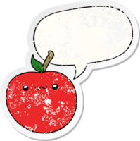 cartoon cute apple and speech bubble distressed sticker png