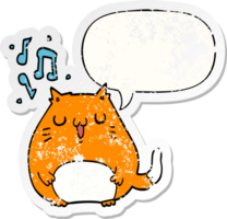 adesivo de gato de desenho animado cantando e bolha de fala png