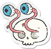retro distressed sticker of a gross cartoon eyeball skull png