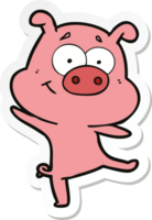 sticker of a happy cartoon pig dancing png