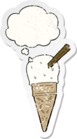 cartoon ice cream and thought bubble as a distressed worn sticker png