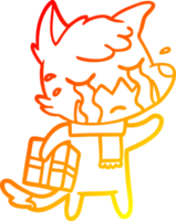 desenho de linha de gradiente quente desenho de raposa de natal chorando png