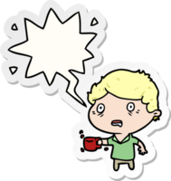 cartoon man jittery from drinking too much coffee and speech bubble sticker png