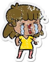 distressed sticker of a cartoon woman in tears png