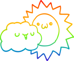 rainbow gradient line drawing cartoon sun and cloud png