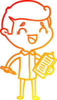 desenho de linha gradiente quente desenho animado homem rindo com prancheta png