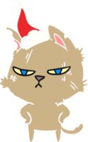 stoere egale kleurenillustratie van een kat met een kerstmuts png