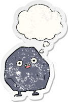 cartoon rock and thought bubble as a distressed worn sticker png