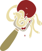 platt Färg illustration tecknad serie spaghetti och köttbullar på gaffel png