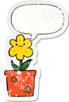 cartoon house plant and speech bubble distressed sticker png