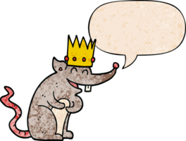 cartoon rat king laughing and speech bubble in retro texture style png