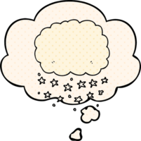 cartoon rain cloud and thought bubble in comic book style png