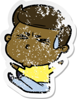 distressed sticker of a cartoon man sweating png