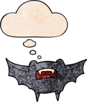 chauve-souris vampire de dessin animé et bulle de pensée dans le style de motif de texture grunge png