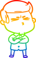 rainbow gradient line drawing cartoon man sweating png