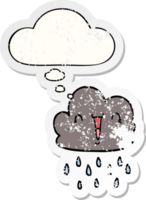 cartoon storm cloud and thought bubble as a distressed worn sticker png