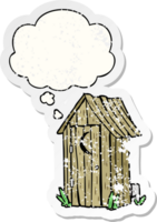 cartoon outdoor toilet and thought bubble as a distressed worn sticker png