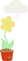 cute cartoon flower and thought bubble in retro style png