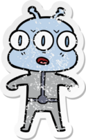 distressed sticker of a cartoon three eyed alien png