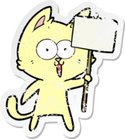 Distressed Aufkleber einer lustigen Cartoon-Katze mit Schild png