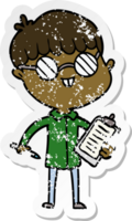 distressed sticker of a cartoon boy wearing spectacles png