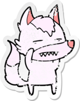pegatina angustiada de un lobo de dibujos animados que muestra los dientes png