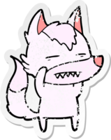 distressed sticker of a cartoon wolf showing teeth png