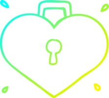 cold gradient line drawing cartoon love heart with lock png