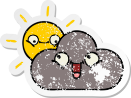 distressed sticker of a cute cartoon storm cloud and sun png