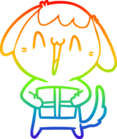 rainbow gradient line drawing cute cartoon dog with christmas present png