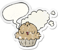 cute cartoon pie and speech bubble distressed sticker png