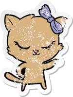 distressed sticker of a cute cartoon cat with bow png