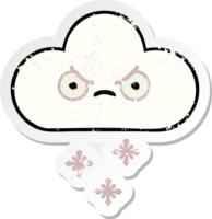 adesivo angustiado de uma nuvem de neve de desenho animado fofo png