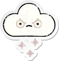 distressed sticker of a cute cartoon snow cloud png