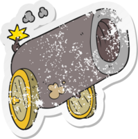 retro distressed sticker of a cartoon big cannon png