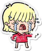 distressed sticker of a cartoon girl crying png