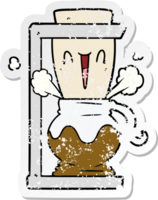 distressed sticker of a cartoon filter coffee machine png