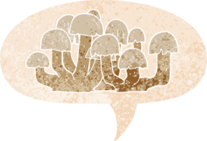 cartoon mushroom and speech bubble in retro textured style png