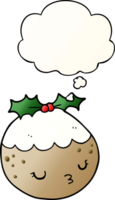 cute cartoon christmas pudding and thought bubble in smooth gradient style png