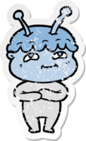 distressed sticker of a friendly cartoon spaceman png