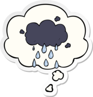 cartoon cloud raining and thought bubble as a printed sticker png