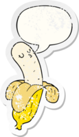 banana de desenho animado e adesivo angustiado de bolha de fala png