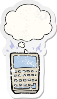 cartoon calculator and thought bubble as a distressed worn sticker png