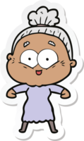 sticker of a cartoon happy old woman png