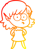 warm gradient line drawing cartoon elf girl in dress png