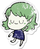 distressed sticker of a happy cartoon elf girl wearing dress png