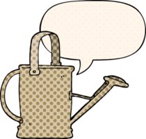 cartoon watering can and speech bubble in comic book style png