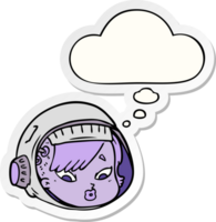 cartoon astronaut face and thought bubble as a printed sticker png