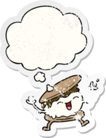 smore cartoon and thought bubble as a distressed worn sticker png